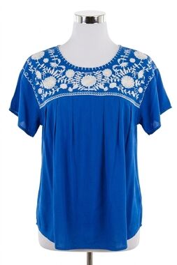 NEW LAYERZ CLOTHING embroidered fiesta top in blue